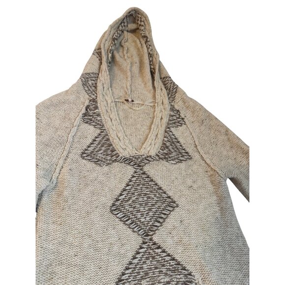 Free People Hooded Knit Sweater Size Small With Geometric Pattern Beige/Brown - Picture 6 of 10